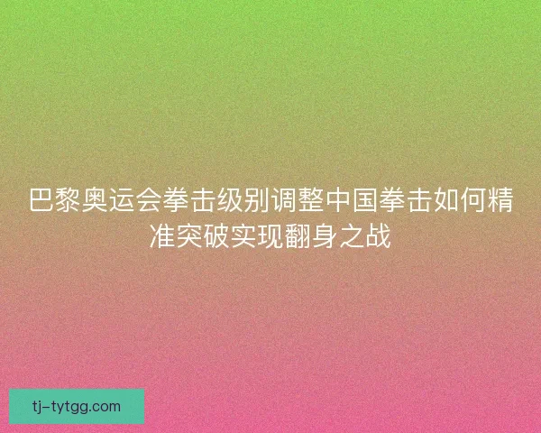 巴黎奥运会拳击级别调整中国拳击如何精准突破实现翻身之战 巴黎奥运会拳击级别调整中国拳击如何精准突破实现翻身之战